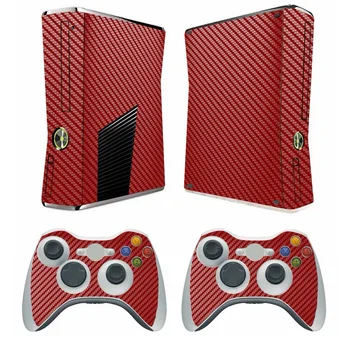 

Red Carbon Fiber Vinyl Skin Sticker Protector for Microsoft Xbox 360 Slim and 2 controller skins Stickers for XBOX360 SLIM