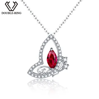 

DOUBLE-R Genuine Solid 925 Sterling Silver Pendants Created Red Ruby Necklaces & Pendants for women Fine Wedding Jewelry