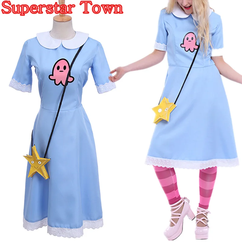 

The Forces of Evil Cosplay Princess Star Butterfly Blue Long Dress With Messenger Bag American Anime Star vs.