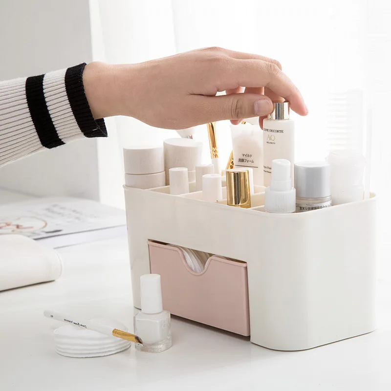 Multifunctional Plastic Desk Desktop Organizer Drawer Jewelry Case Cosmetics Cotton Swabs Holder Makeup Organizer Storage Box -