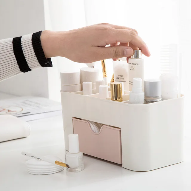 Multifunctional Plastic Desk Desktop Organizer Drawer Jewelry Case Cosmetics Cotton Swabs Holder Makeup Organizer Storage Box -