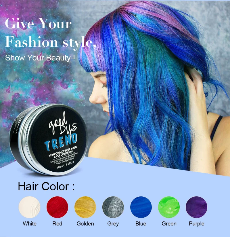 PURC Unisex 9 Colors Temporary Hair Dye Modeling Disposable hair Color Wax Cream Dye DIY No Damage Hair Wax Mud Easy To Color