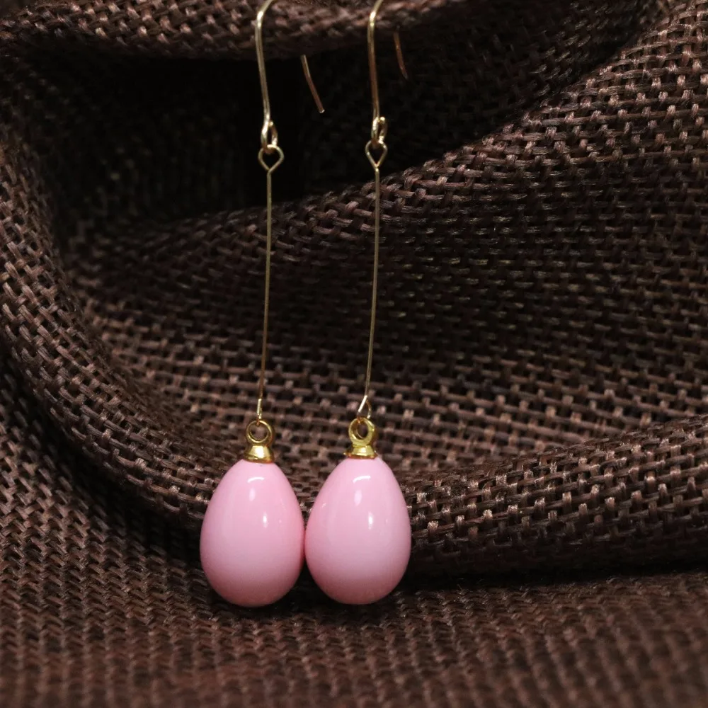 

Free shipping 9*13mm teardrop long earrings pink baking paint glass fashion dangle eardrop women fashion jewelry B1798