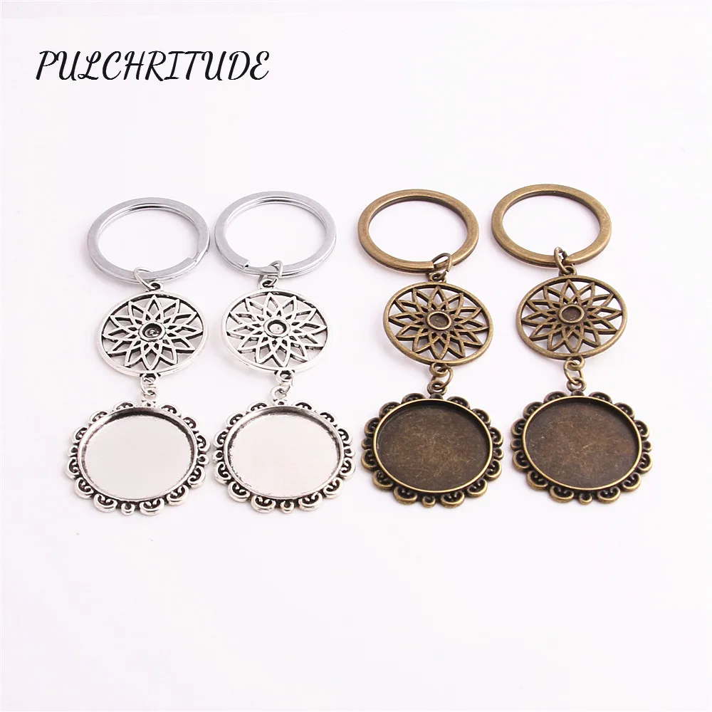 

PULCHRITUDE Metal Alloy Two Colors 3pcs Key Chain Dream Catcer Flower Charm Fit 25mm Cabochon Setting Diy Jewelry Making C1612