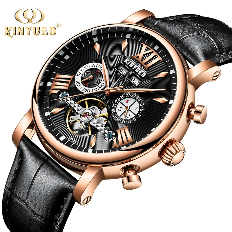 KINYUED 2019 новые механические часы с скелетом Tourbillon автоматические мужские