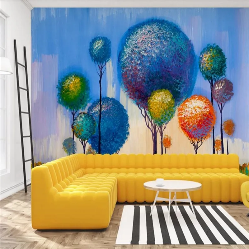 Custom 3d wallpaper abstract forest background wall hand-painted oil painting colorful mural high-grade waterproof material Custom 3d wallpaper abstract forest background wall hand-painted oil painting colorful mural high-grade waterproof material
