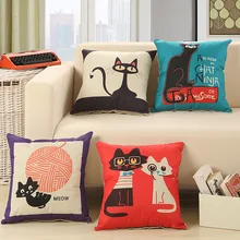 Цифровой мультфильм кошки хлопчатобумажная ткань с принтом квадратный диван наволочка диванная подушка чехол автомобиль декоратор украшения для дома