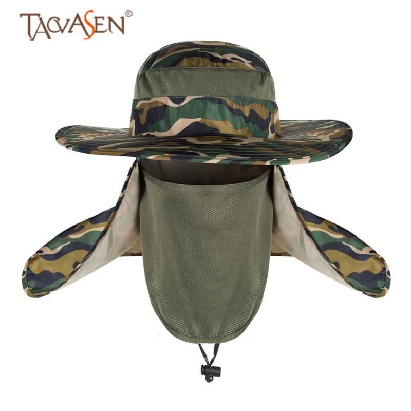 

TACVASEN Men Wide Brim Fishing Cap Summer Removable Mesh Hat Face Cover Sun Protection Cap Hiking Hunting Hat Outdoor Cap YQ-2