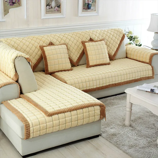 Coffee Beige Plaid Quilting Sofa Cover Sectional Couch Slipcovers Coffee Beige Plaid Quilting Sofa Cover Sectional Couch Slipcovers Furniture Covers Protector Capa De