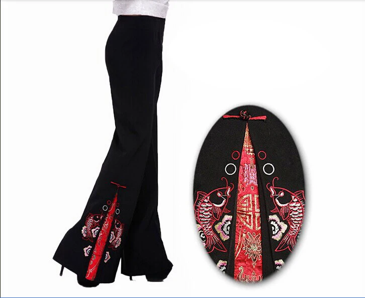 Новое поступление, много дизайнов, китайские традиционные женские расклешенные брюки с цветочной вышивкой, брюки WP02 - Цвет: No 7