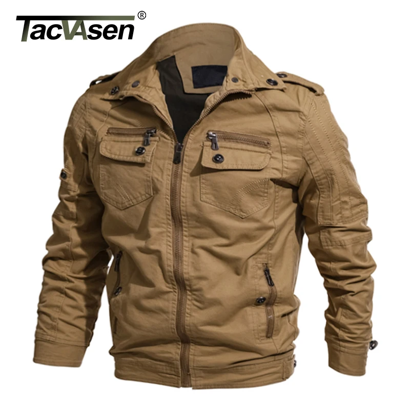 

TACVASEN Men Military Jacket Autumn Cotton Cargo Flight Jacket Coat Men Army Safari Pilot Jacket Multi-Pockets Cargo Jaqueta 6XL