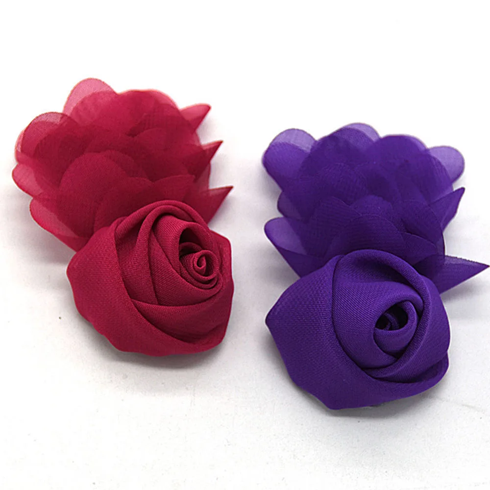 30 шт./лот/, 3 ''Шифоновый Цветок розы, потертый Шифоновый Цветок для девочек, модные аксессуары для волос, повязка на голову