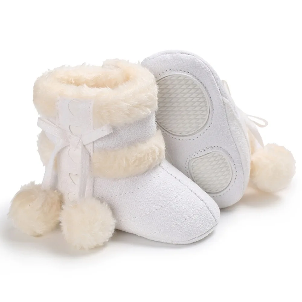 Puseky для новорожденных Детские Девочки Мальчики шар-помпон флис плюшевая подкладка обувь Рождество зимние теплые зимние сапоги