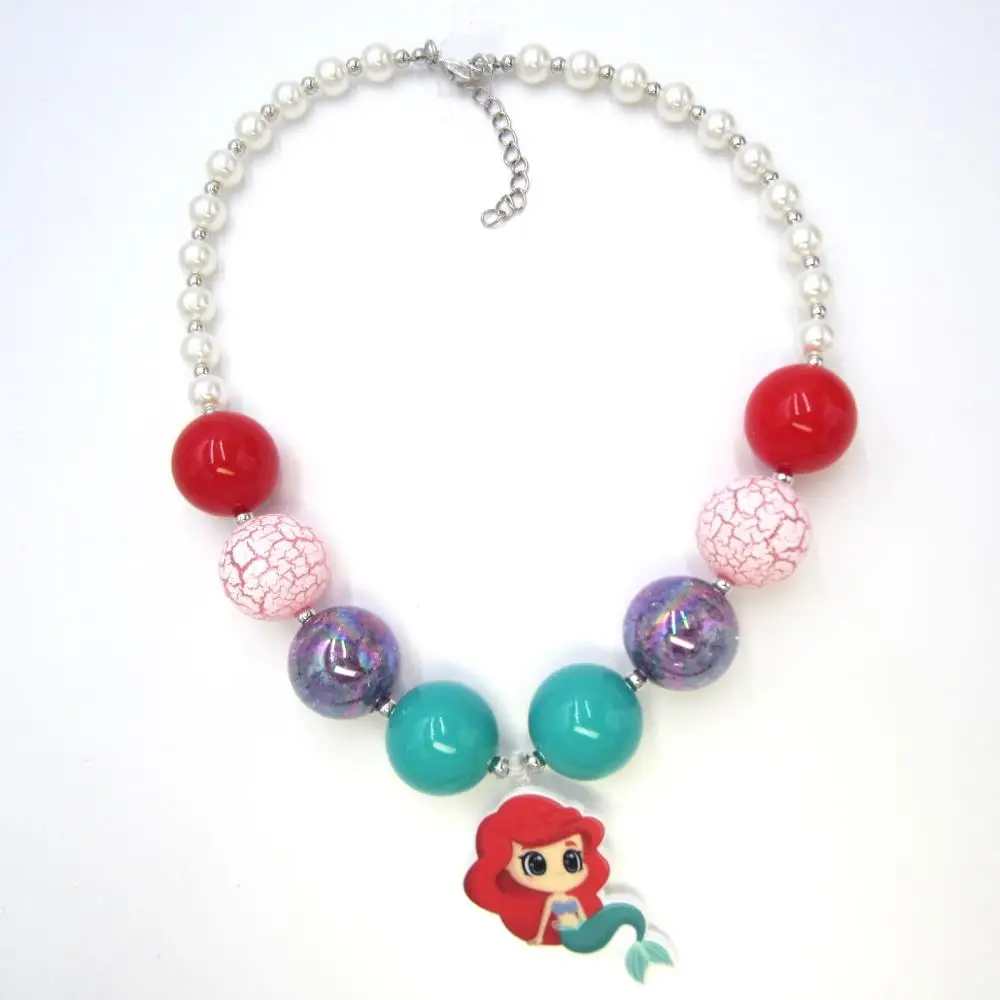 Новое поступление, акриловое ожерелье с подвеской «Маленький амулет-русалка» для детей, подарки для девочек, 8 мм, жемчужные крупные ожерелья цвета жвачки - Окраска металла: 1pcs Necklace