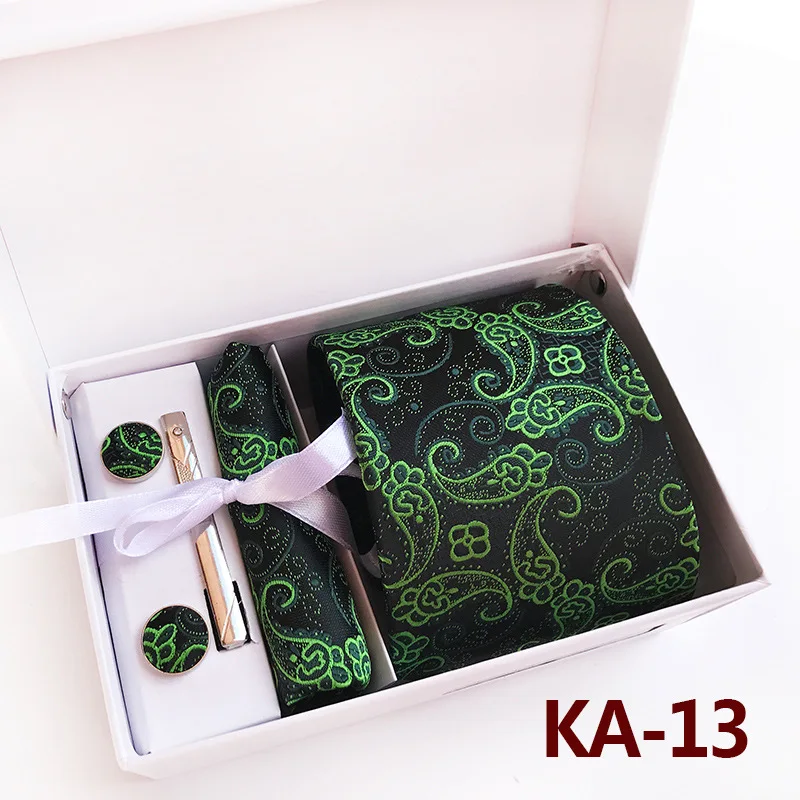 KA-13 Дизайн 6 шт./компл. шелковые галстуки жаккардовый плетеный галстук шелковый галстук носовой платок запонки галстук комплекты для Свадебная вечеринка Для мужчин - Цвет: KA-13