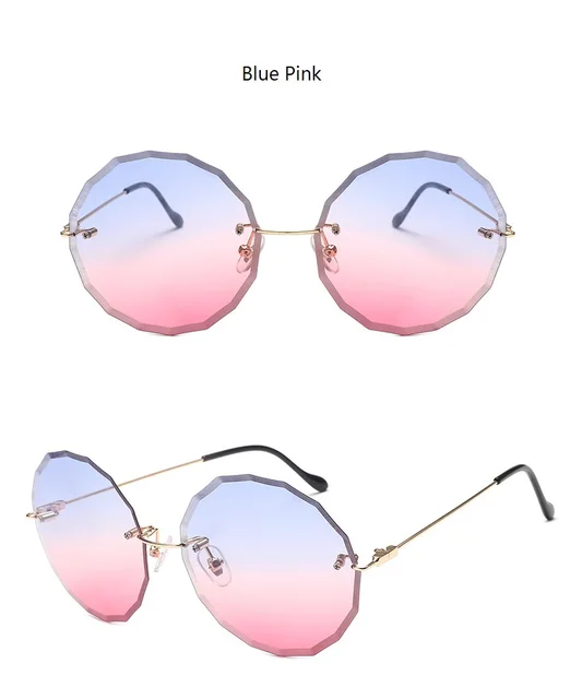 Blue Pink Gradient Round Sunglasses Women 2018 Color Lenses Wave
