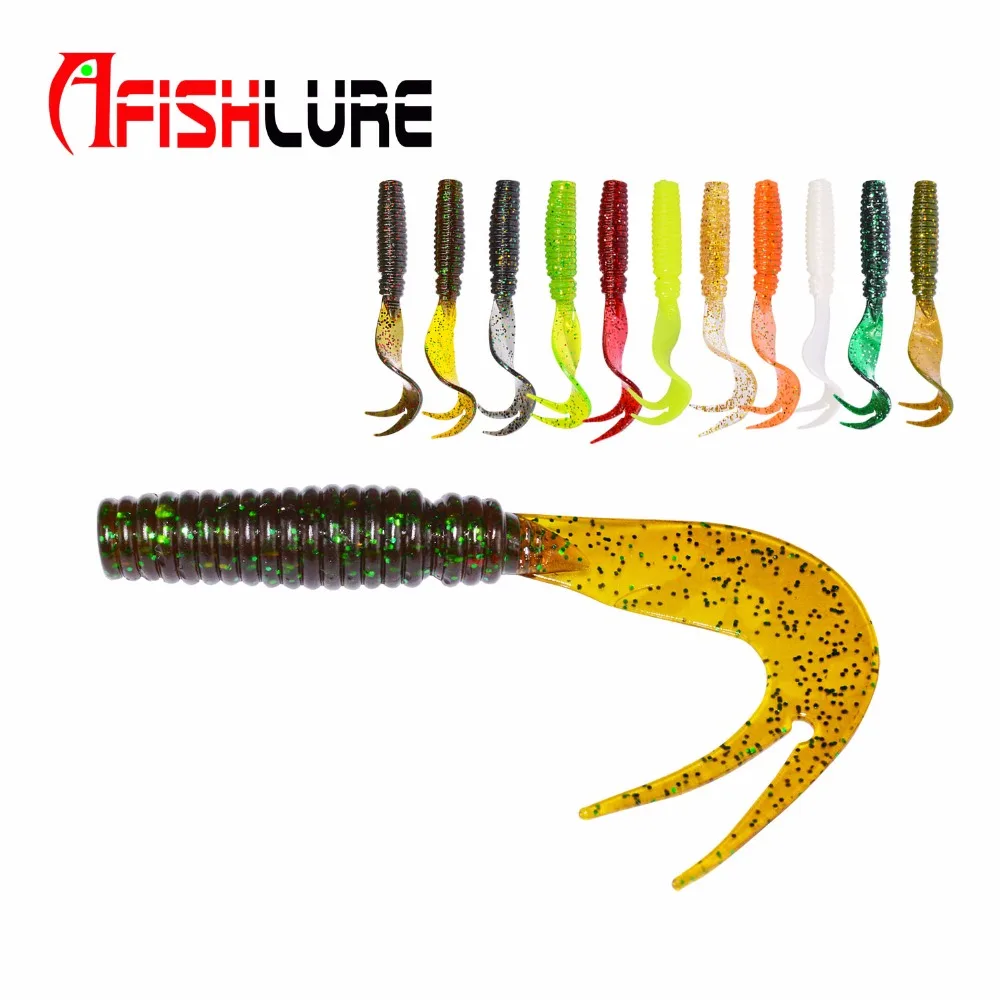 

8pcs/lot Afishlure Forked Tail Soft Worm 75mm 3.3g Double Tail Fishing Bait Grubs Artificial Maggot Fishing Lure Texas Rig