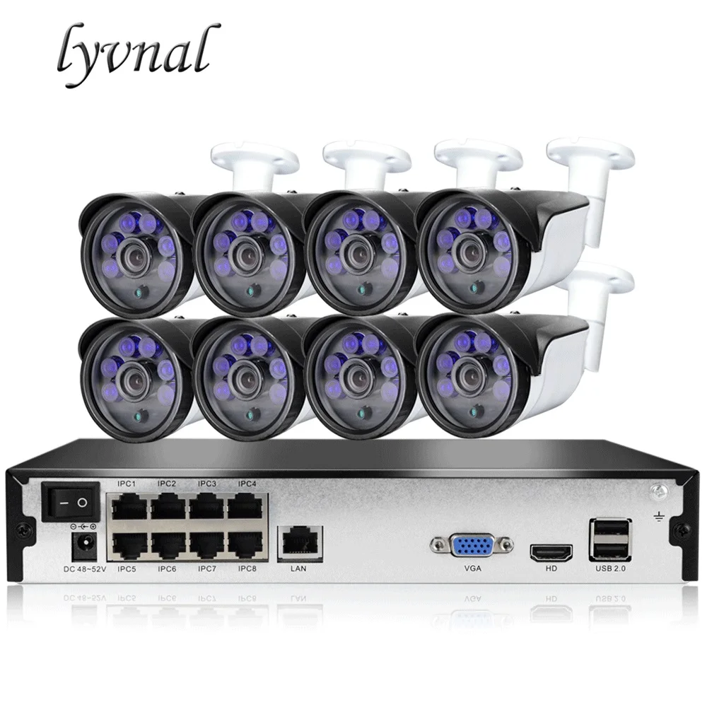 LYVNAL H.265/264 2MP 1080 p IP-камера poe Комплект 8ch poe Система Открытый Всепогодный видеокамера охранной системы 8ch poe nvr комплект