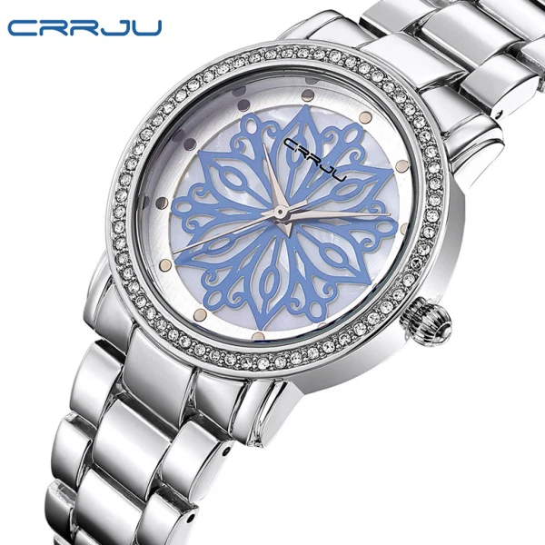 

Top Brand Crrju Women Watches Women Quartz Clock Ladies Silver Stainless Steel Fashion Casual Wrist Watch Gift Montre Femme