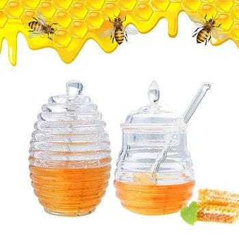 

Honey Storage Pot Liquid Bottle Honey Can With Stirring Rod Refillable Tank Kithen Tools Pot Bar Tool Food Grade PS Plastic 1set