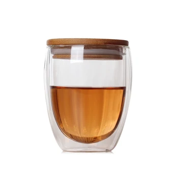 

Heat-resistant Double Wall Glass Coffee Tea Beer Cup Mug With Wood Lid Handmade Creative Transparent Drinkware Friend Gift