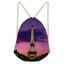 Noisy Designs Faye Bag Eiffel Tower Retro Printed Women’s Drawstring Bags Travel Mini Backpack For Girls Shopper Bag Shoe Bag