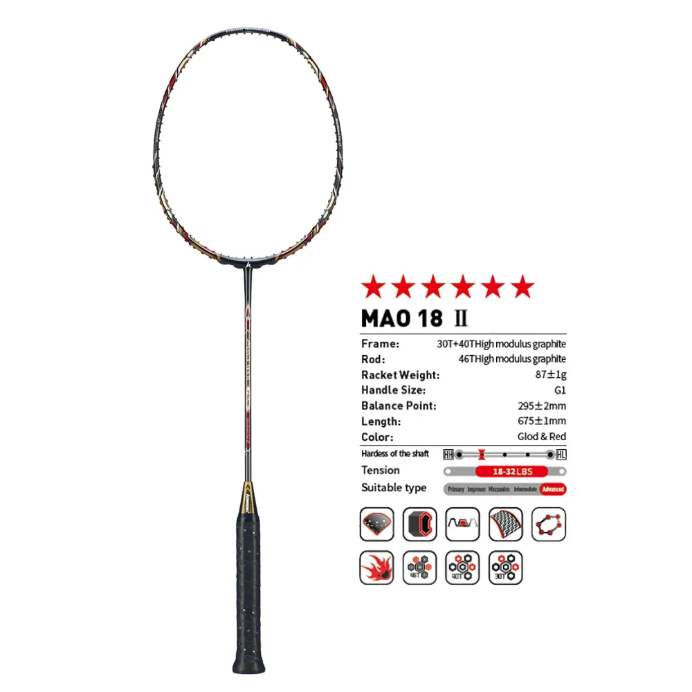 Kawasaki marca tipo de ataque Bádminton raqueta tejido-tecnología de TI raqueta para los jugadores mayores con Bádminton raqueta Mao 18 II