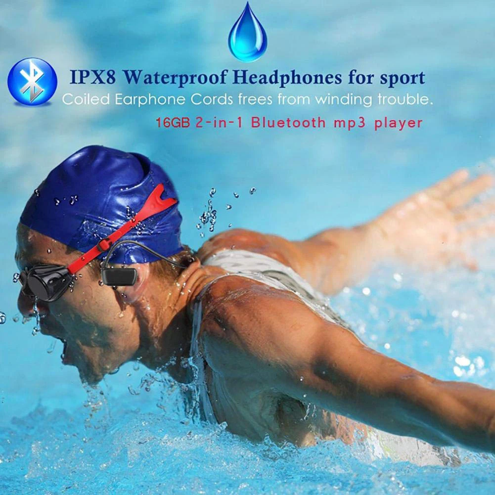 

IPX8 Waterproof Wireless Headset Running Phone Recorder Professional Large Capacity MP3 Player Sports Headphones Bluetooth