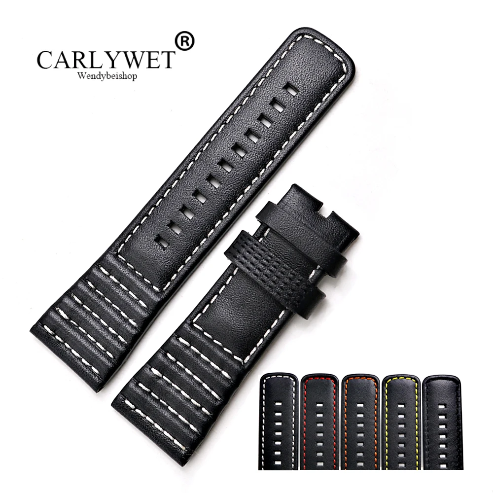Ремешок CARLYWET из натуральной кожи для наручных часов черный белый оранжевый