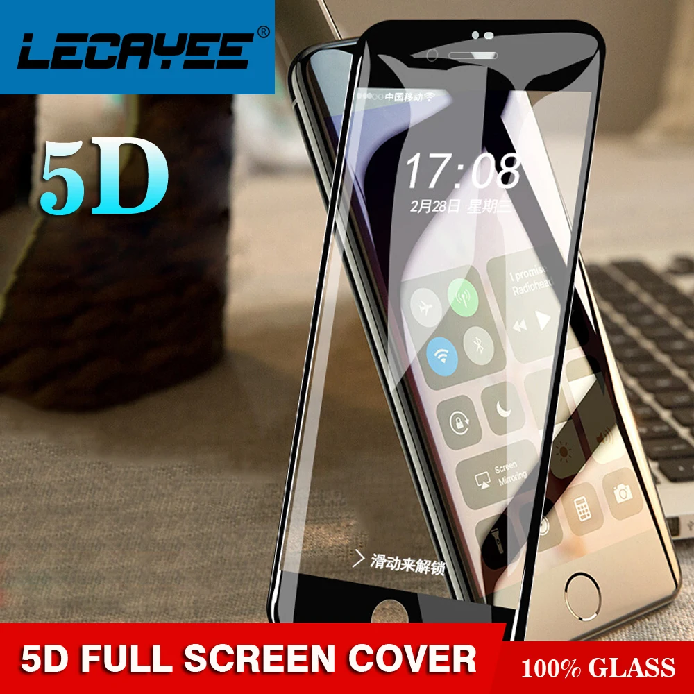 LECAYEE 5D стекло для iPhone 7 8 6s Plus закаленное X изогнутый край Полное покрытие Защитная