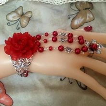 Сияющее Эротическое с бисером красные цветы перчатки для принцессы, для девочек танцы вечерние представление леди цепи браслет перчатки