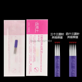 

New design 100pc purple Round tattoo Needle Permanent Makeup Eyebrow Microblading Needle 3D Eyebrow Embroidery Fog Round Needle