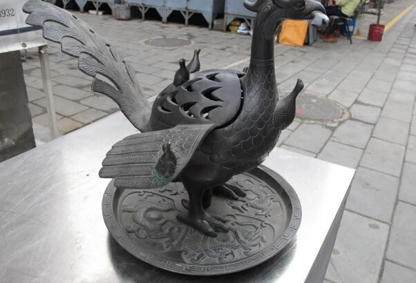 

Elegant old S1191 Royal Bronze Copper famous Feng Shui Evil vermeil Bird Censer incense burner statue (A0322) A0403