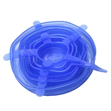 6Pcs/ Set Reusable Universal Silicone Saran Wrap Cover Lids Food Bowl Pot Stretch Kitchen Vacuum Seal Bowls