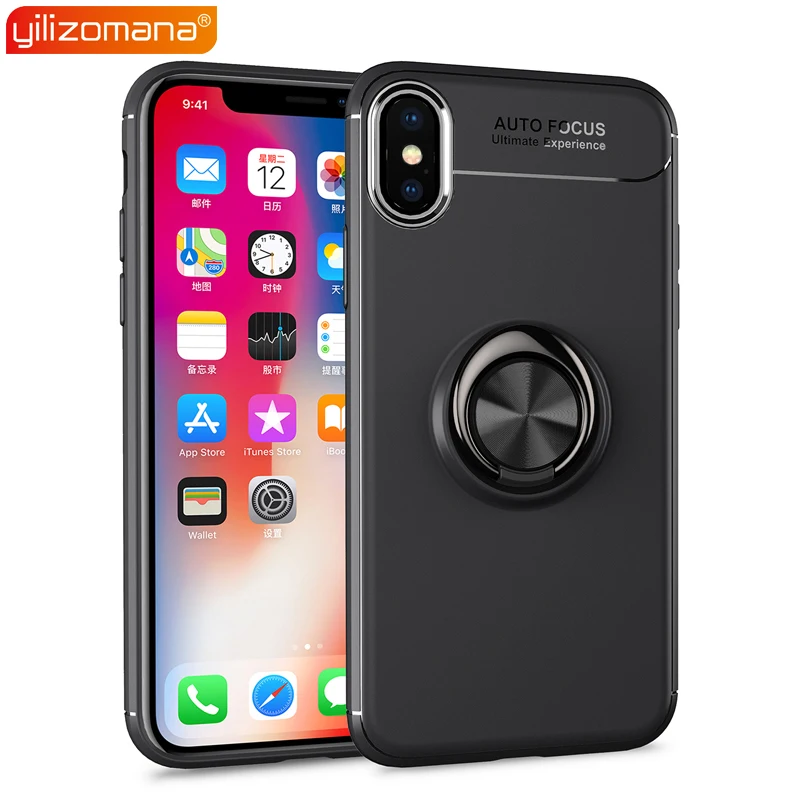 

YILIZOMANA Soft TPU Phone Case for iPhone 5 5S SE 6 6S 7 8 Plus X XR XS Max Magnetic Car Ring Holder Back Cover Shockproof Shell