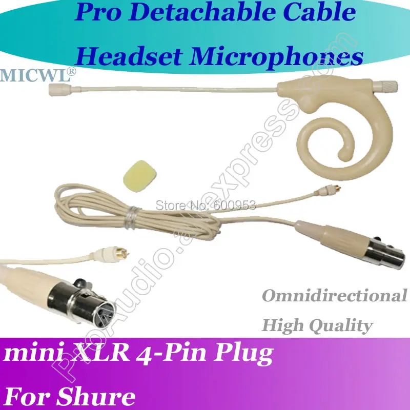 Съемный кабель Pro с ушным крючком гарнитура микрофоном для Shure Wireless 4-контактным