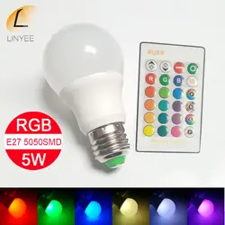 E27 светодиодный лампы 5 W 16 Цвет RGB + белый светодиодный светильник 110 V 220 V 240 V меняющийся красный-зеленый-синий светодиодный лампа с