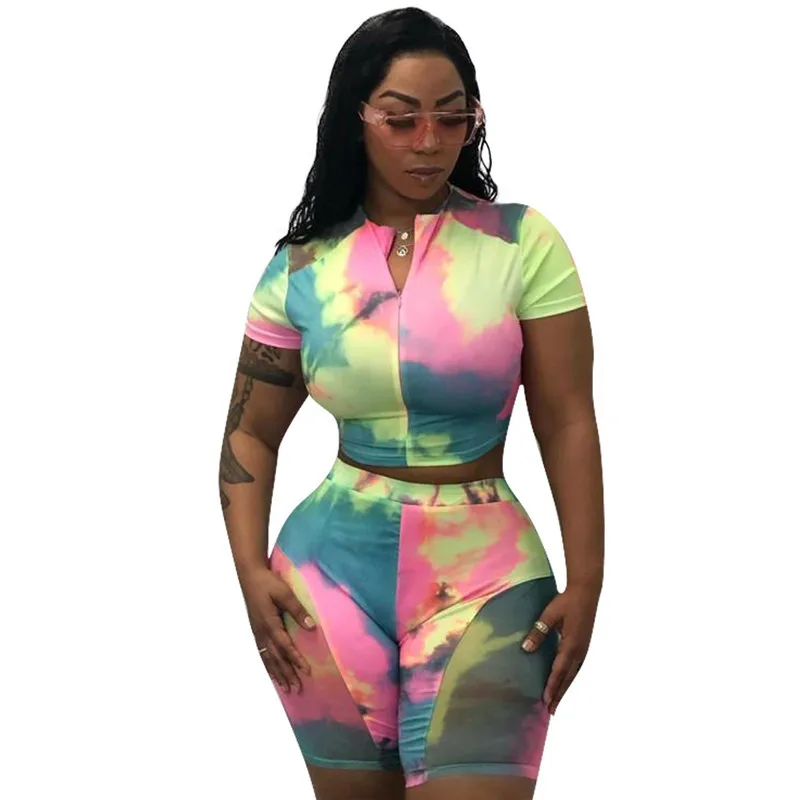 Casual Two Piece Set Short Tracksuit Women Summer Clothes Crop Tops Biker Shorts Set Tie Dye Bodycon 2 Piece Outfit Matching Set Casual Two Piece Set Short Tracksuit Women Summer Clothes Crop Tops Biker Shorts Set Tie Dye Bodycon 2 Piece Outfit Matching Set