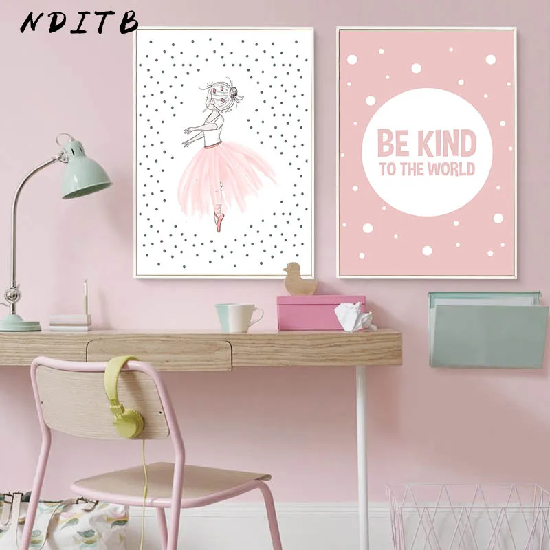Розовый мультфильм лебедь танец девушка холст картина Kawaii настенные