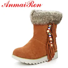 ANMAIRON зимние сапоги на меху на снежную погоду женские повседневные ботильоны на плоской подошве модные без шнуровки ботинки на платформе обувь женская обувь большой размер 44