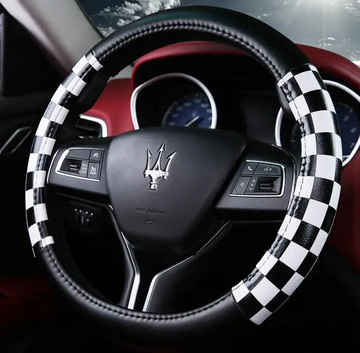Free Shipping Universal 38cm Brand New Racing plaid Micro fiber Material skid resistance Checker Style car Steering Wheel Cover Free Shipping Universal 38cm Brand New Racing plaid Micro fiber Material skid resistance Checker Style car Steering Wheel Cover