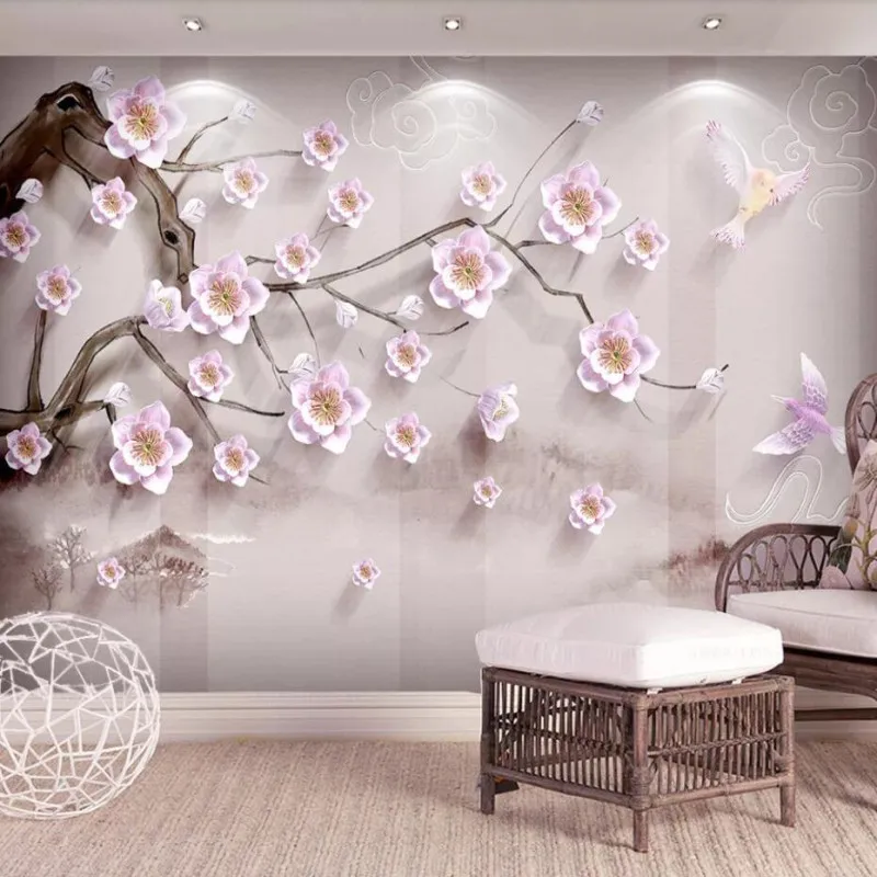 

Embossed three-dimensional new Chinese plum blossom elegant minimalist wall decoration painting