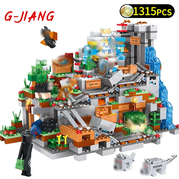 

My World Minecrafted Steve Mini Action Figures Mountain Cave Castle Light Building Blocks Compatible Toys For Children