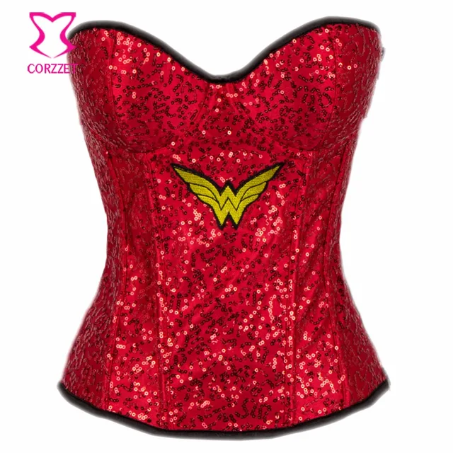 Wonder Woman Cosplay Corsetto Red Sequin Corset Gothic Clothing Corsets