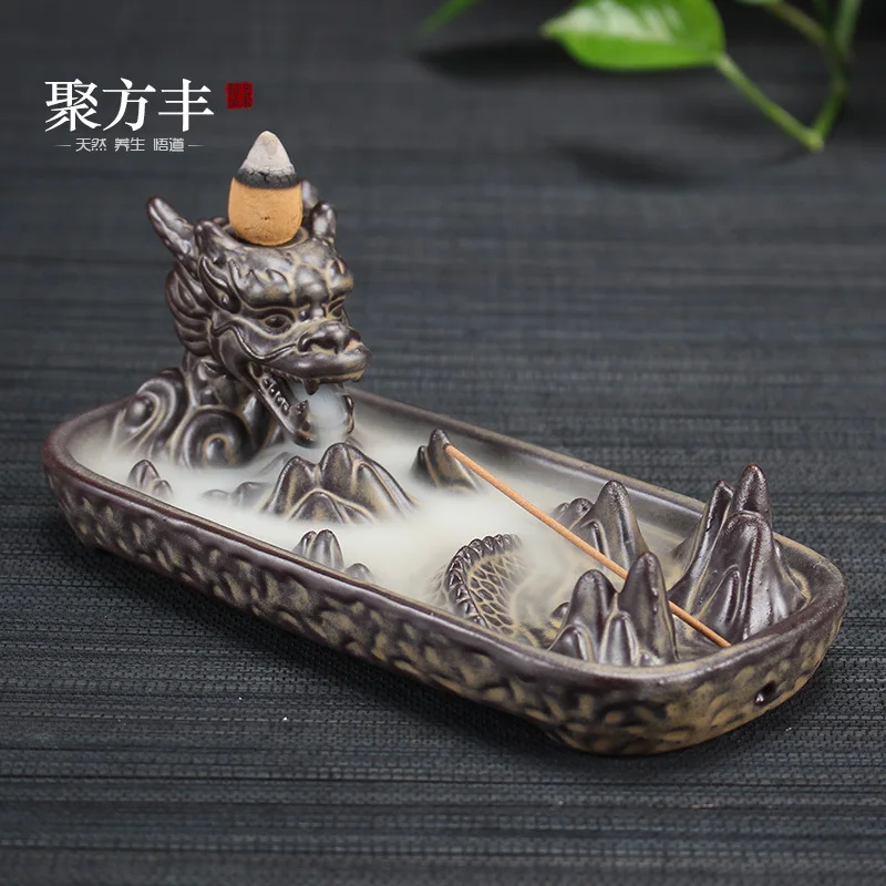 

New Purple Sand Dragon Backflow Incense Burner Ceramic Incense Stick Incense Holder Aromatherapy Furnace Incense Burners