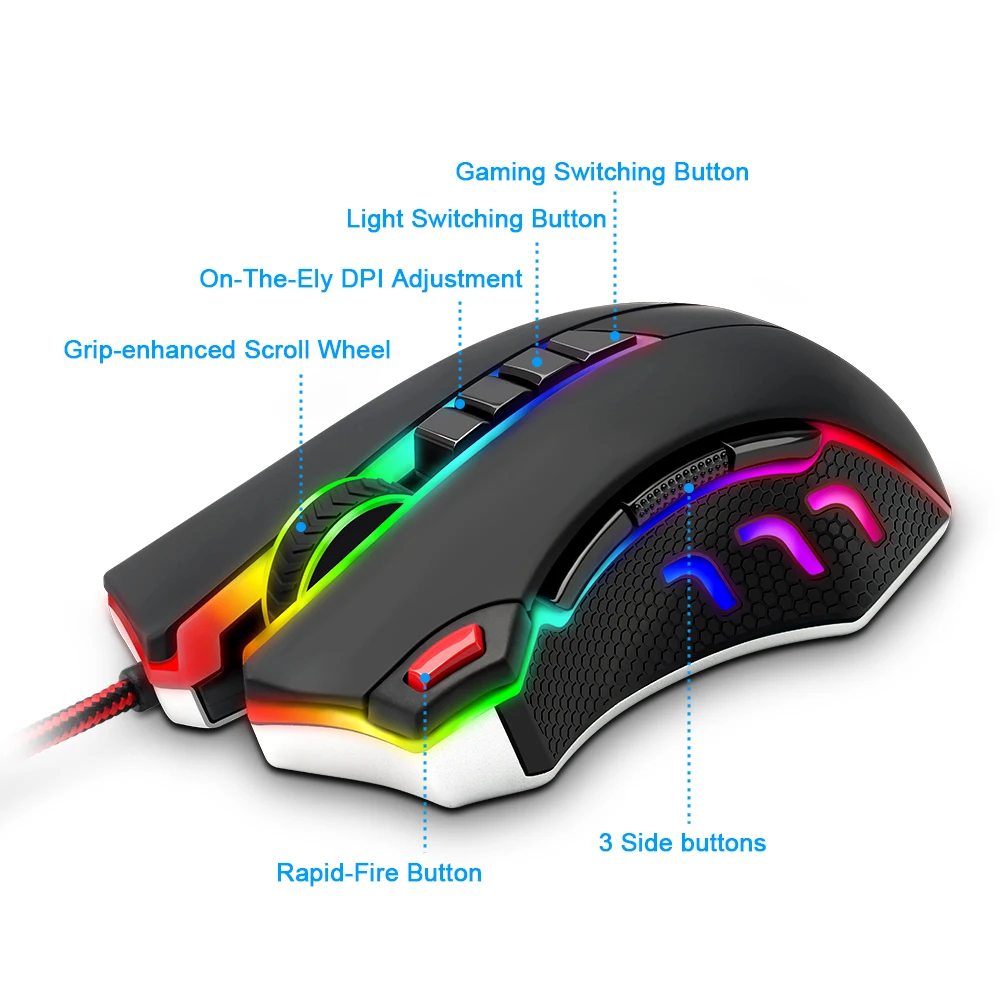 Redragon USB wired RGB Gaming Mouse 24000DPI 10 buttons laser programmable game mice LED backlight ergonomic for laptop computer Redragon USB wired RGB Gaming Mouse 24000DPI 10 buttons laser programmable game mice LED backlight ergonomic for laptop computer