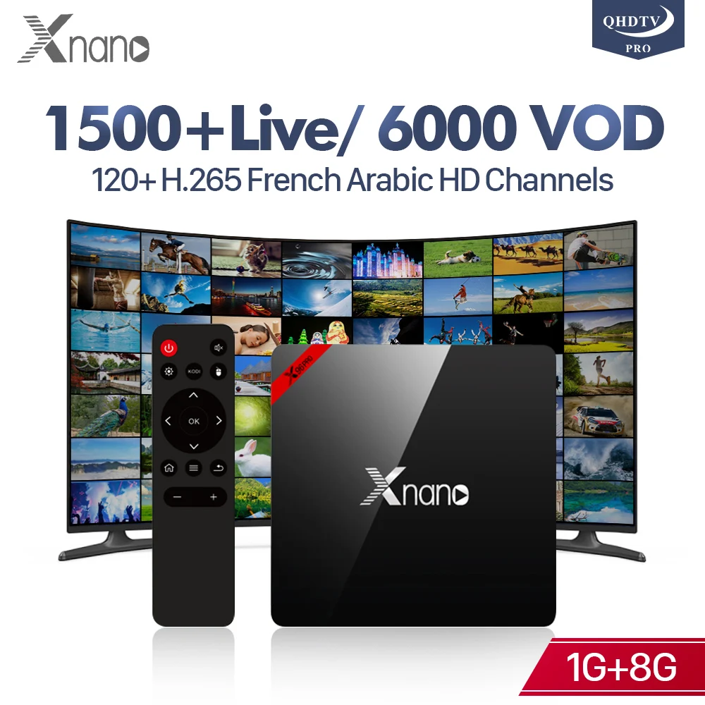 

4K H.265 Decoder IPTV France Arabic XNANO Android TV Box 1+8G Support BT 3D French Morocco Qatar Spanish QHDTV Pro 1 Year IPTV