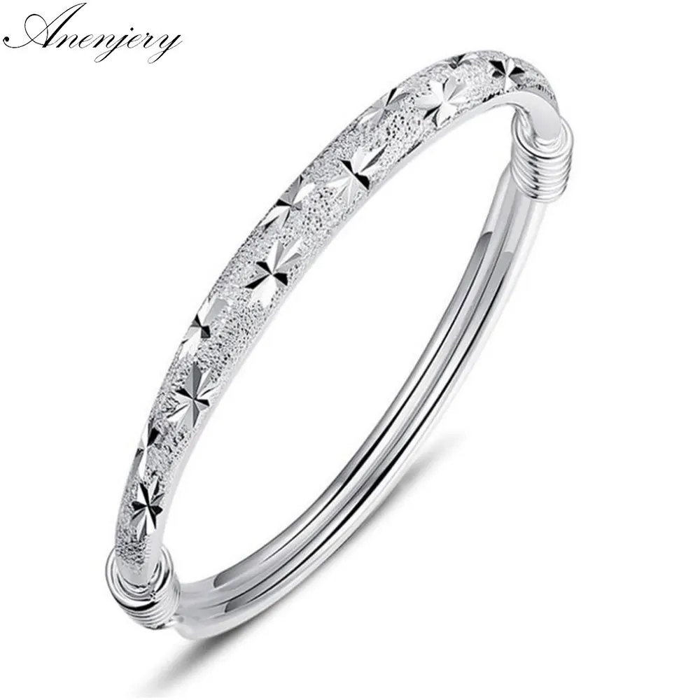

Anenjery 925 Sterling Silver Scrub Star Adjustable Bracelets & Bangles pulseras For Women Valentine's Day present S-B62