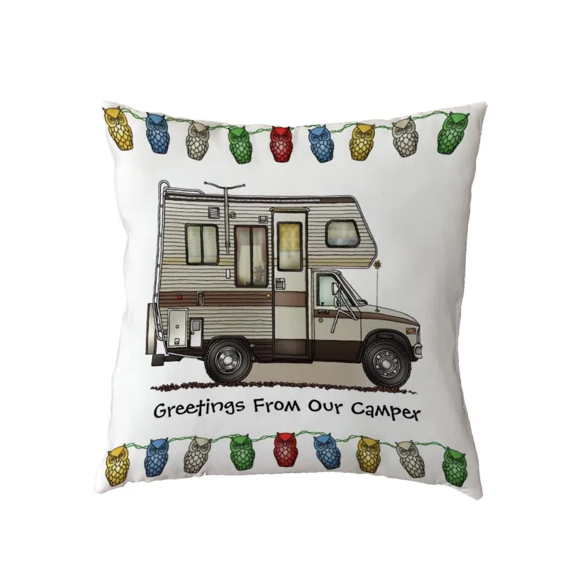 Счастливый кемпинговый Автомобильный Чехол на подушку с откидной красочной совой, Наволочка на дорожную офисную кровать, диване, украшение дома, подушки