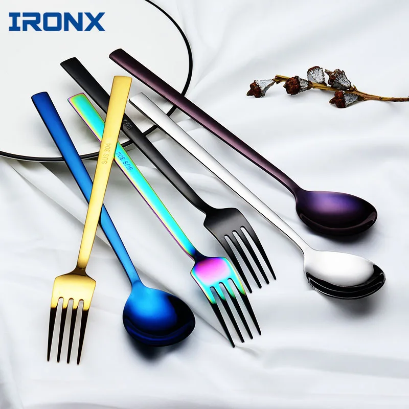 

Korean Soup Spoon Fork Set 18/8 Stainless Steel Long Handle Spoon Forks 1Pcs